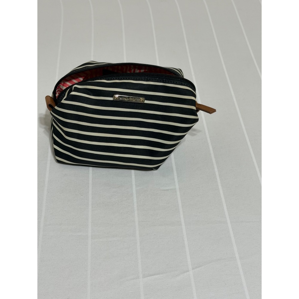 Stella & Dot Black White Striped Travel Makeup Bag Cosmetic Pouch